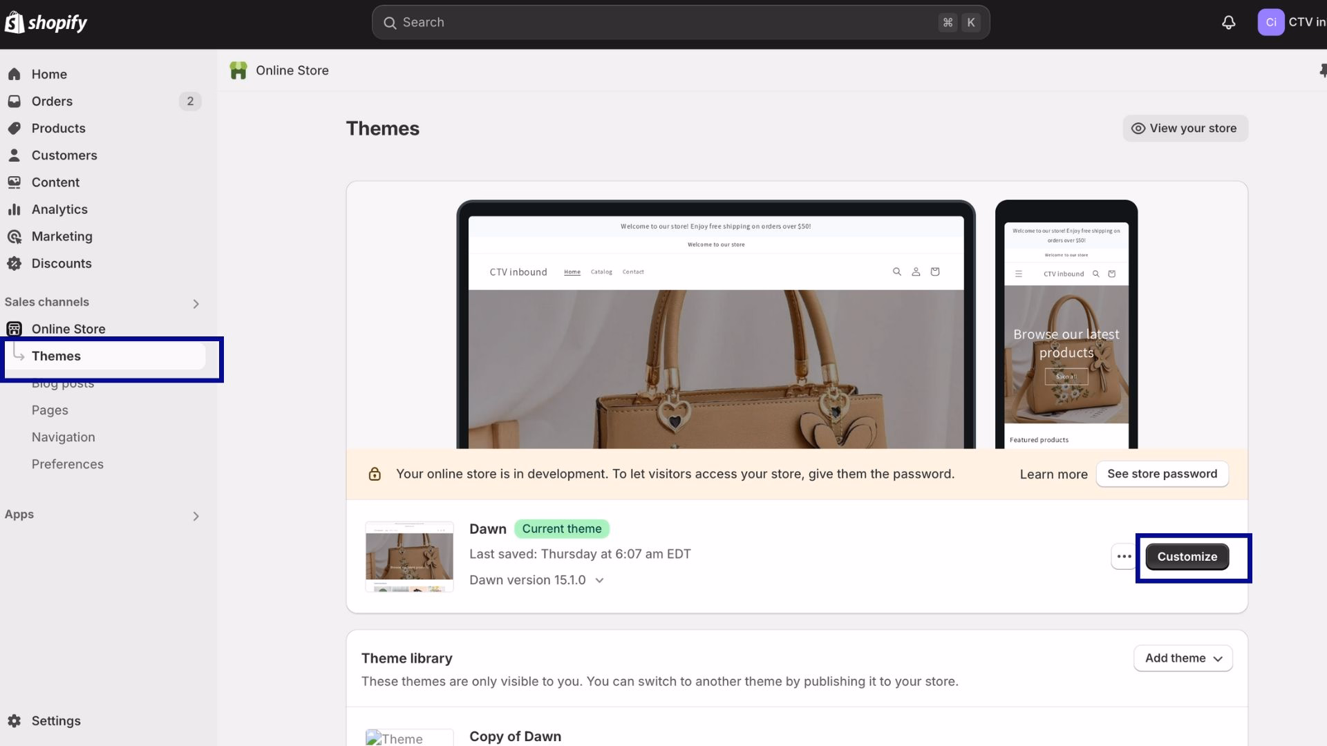 Under the Theme sections, tap Customize your desired theme.
